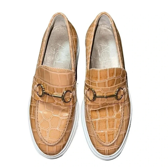 AGL Oriettta Bit Croc-Embossed Leather Platform Loafer in Caramel Size 36 - Picture 7 of 9